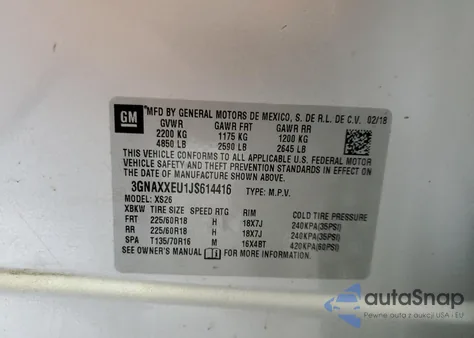 2018 Chevrolet Equinox Premier z USA, uszkodzony, nr VIN 3GNAXXEU1JS614416